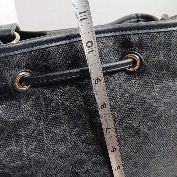 Calvin Klein Bucket Bag Black Initial Canvas Gabrianna Cross Body Faux Leather - Picture 10 of 12